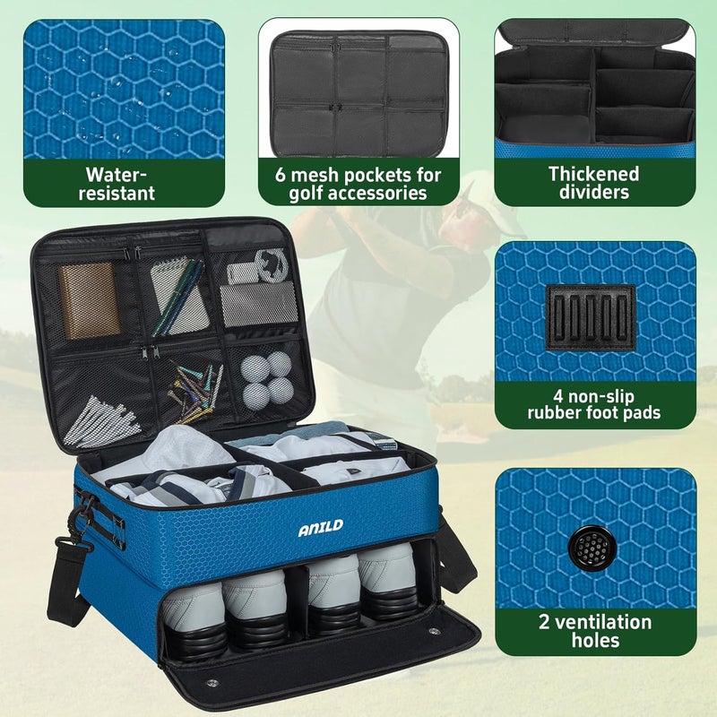 ANILD Golf Trunk Organizer, 2 Layer Golf Storage Case with Separate Ventilated Compartment for 2 Pair Shoes, for Balls, Tees, Clothes, Gloves, Accessories, Golfer Gifts - Image 5